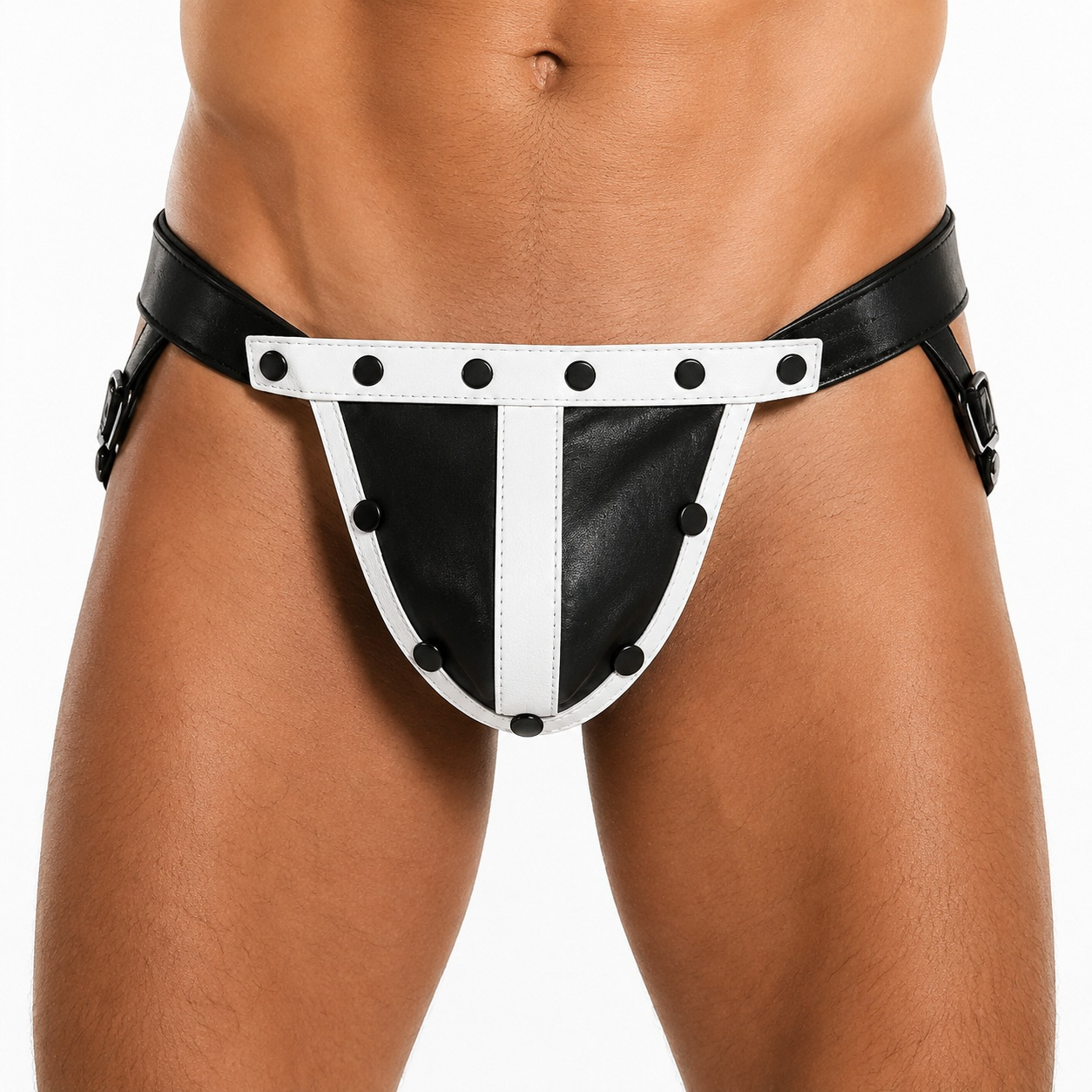 MisterMitch Leren Jockstrap met Cockring - Zwart/Wit
