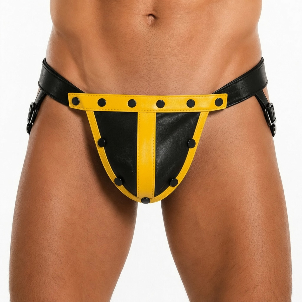 MisterMitch Leren Jockstrap met Cockring - Zwart/Geel