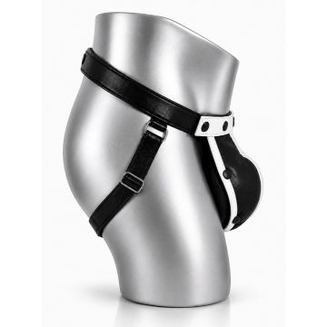 MisterMitch Leren Jockstrap met Cockring - Zwart/Wit