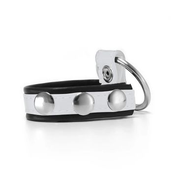 Verstelbare Leren Cockstrap met Penisring - Wit