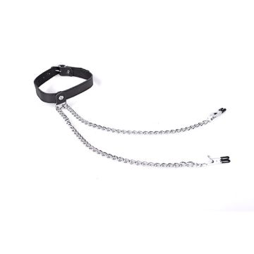 Halsband met Tepelklemmen 'Nipple Play' Zwart - Kiotos Leather