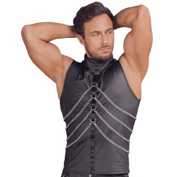 Mouwloos Shirt met Zilveren Accessoires - Zwart