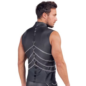 Mouwloos Shirt met Zilveren Accessoires - Zwart