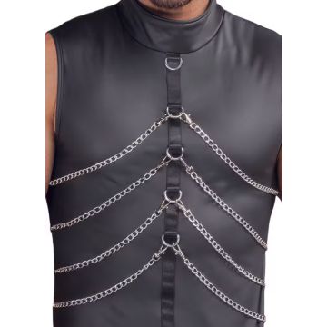 Mouwloos Shirt met Zilveren Accessoires - Zwart