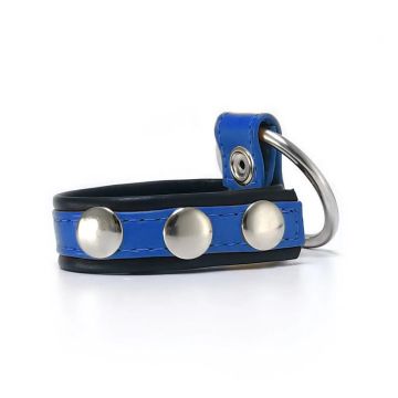Verstelbare Leren Cockstrap met Penisring - Blauw