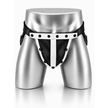 MisterMitch Leren Jockstrap met Cockring - Zwart/Wit