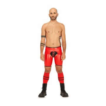 Mister B Rubber Short Chaps Reversible - Zwart/Rood