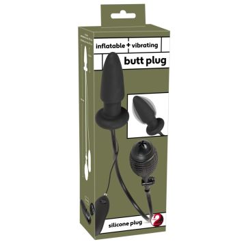 Opblaasbare en Vibrerende Buttplug - Zwart*