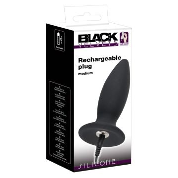 Oplaadbare Buttplug met Vlakke Basis M - Black Velvets