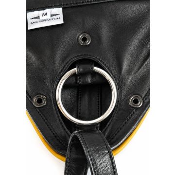 MisterMitch Leren Jockstrap met Cockring - Zwart/Geel