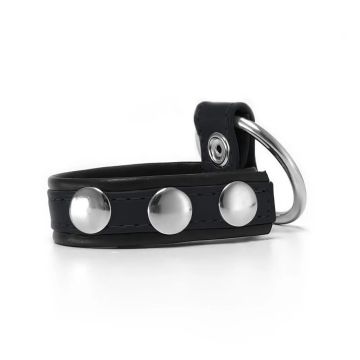 Verstelbare Leren Cockstrap met Penisring - Zwart