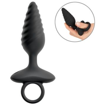 Anos Vibrerende Buttplug Twisted Design - Zwart