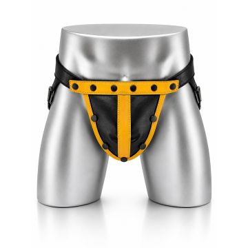 MisterMitch Leren Jockstrap met Cockring - Zwart/Geel