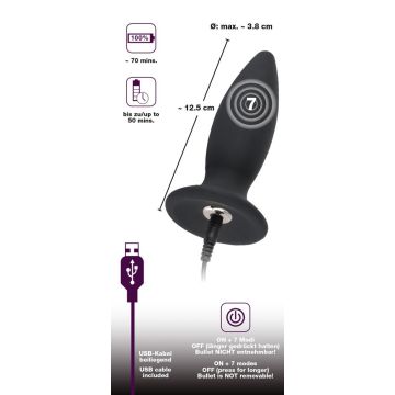 Oplaadbare Buttplug met Vlakke Basis M - Black Velvets