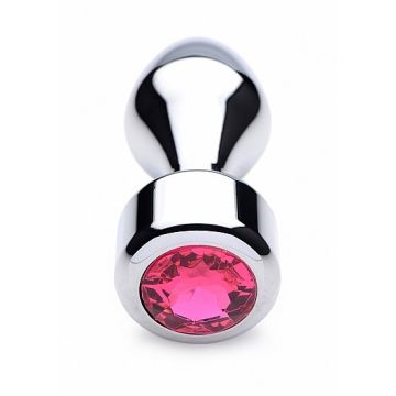 Aluminium Buttplug met Roze Steen - Small*