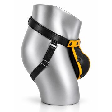 MisterMitch Leren Jockstrap met Cockring - Zwart/Geel