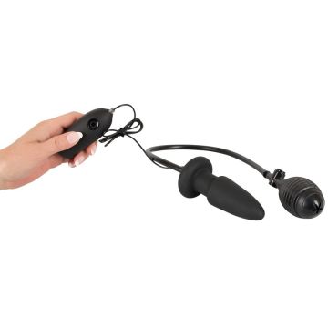 Opblaasbare en Vibrerende Buttplug - Zwart*