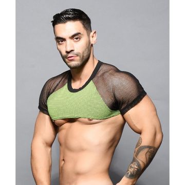 Andrew Christian MASSIVE Network Net Crop Raglan Top