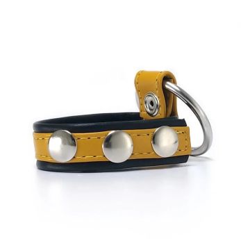 Verstelbare Leren Cockstrap met Penisring - Geel