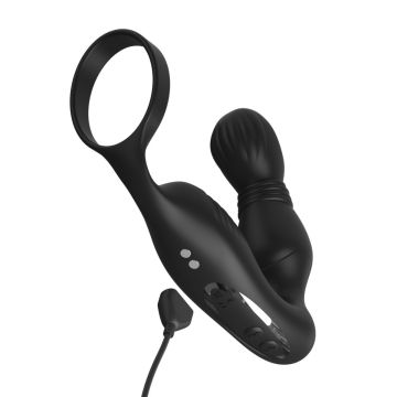 Vibrerende cockring met anaal plug - Zwart