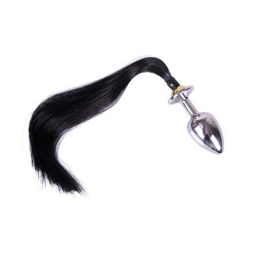 RVS Buttplug met zwarte paardenstaart