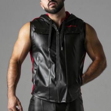 Leatherette Mouwloze Hoody Rood