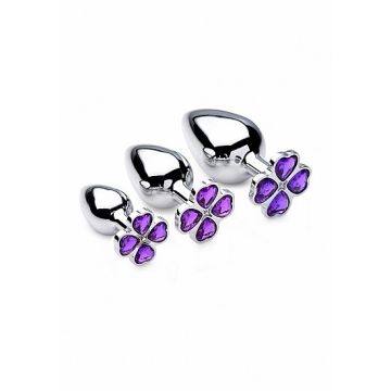 RVS Buttplug Set met Klavertje Vier - Paars*