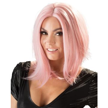 Halflange Roze Pruik