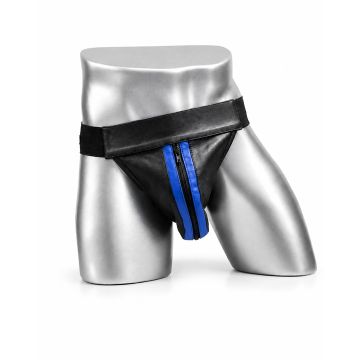 MisterMitch Leren Jockstrap met Rits - Zwart/Blauw