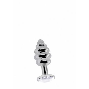 Buttplug Zilver met Ribbels & Diamant-S