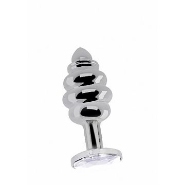 Buttplug Zilver met Ribbels & Diamant-M