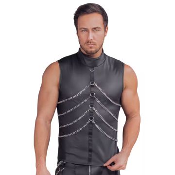 Mouwloos Shirt met Zilveren Accessoires - Zwart