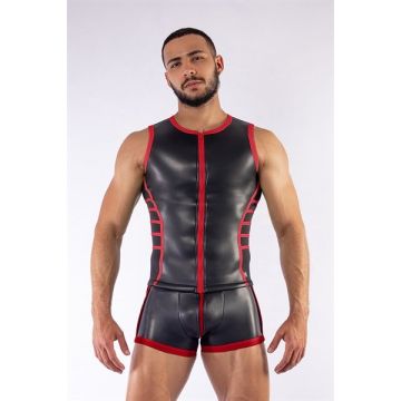 Mister B Neopreen V-Shaped Top - Zwart/Rood