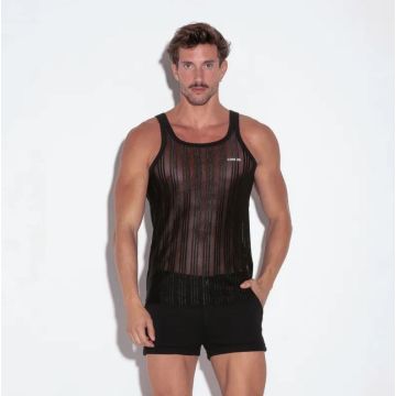 Code 22 Mesh Gestreepte Tank Top - Zwart