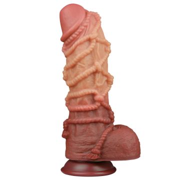 Extreme Dildo Met Touw Motief 26.5 cm - Huidskleur Bruin