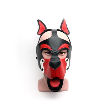 Puppy Play Masker 665 Leather - Zwart/Rood/Wit