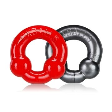Ultraballs 2-Pack Cockring Zwart/Blauw & Rood/Zilver-Rood