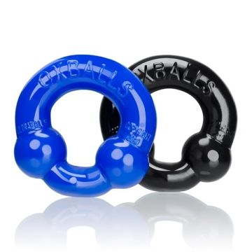 Ultraballs 2-Pack Cockring Zwart/Blauw & Rood/Zilver-Blauw