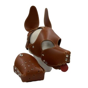 Mister B Leather Shaggy Dog Hood Stitched - Brown*