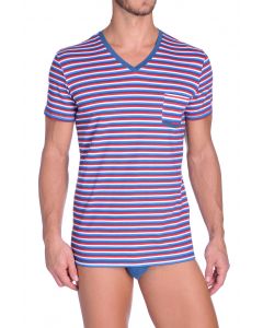 Diesel V-Shirt Michael Rood-Wit-Blauw