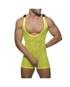 Addicted Mesh Wrestling Suit - Neon Geel