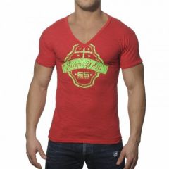 ES Neon Print V-Neck T-Shirt Rood