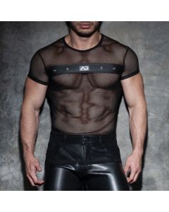 Addicted Fetish Mesh Mixed T-Shirt - Zwart