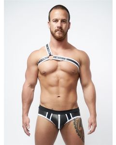 Mister B Neoprene Jock Slip Zwart Wit Voorkant