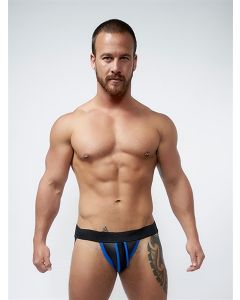 Mister B Neoprene Jockstrap Zwart Blauw Voorkant