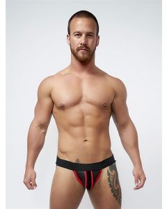 Mister B Neoprene Jockstrap Zwart Rood Voorkant