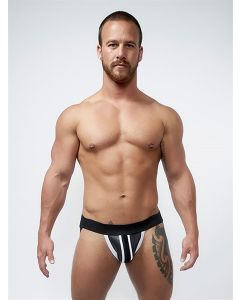 Mister B Neoprene Jockstrap Zwart Wit Voorkant