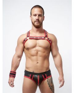 Mister B Neoprene X Back Harness Zwart Rood Voorkant 