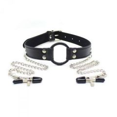Ring Gag met Tepelklemmen - Zwart