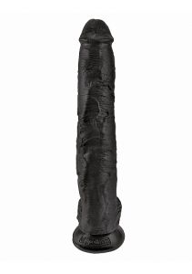 Zwarte Dildo met Ballen en Zuignap - 36 cm
